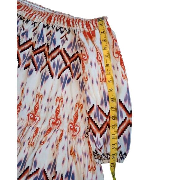 Lascana Dress Off Shoulder Cream RedOrange Blue Flowy Mini Coquette 4/6 - Picture 5 of 12